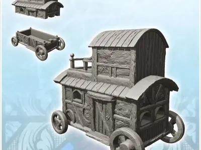 Half-timbered caravan on wheels with rope terrace 9 - Medieval G 3D print model