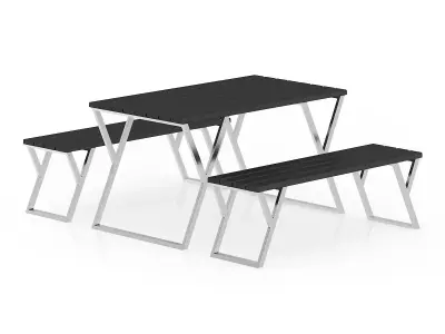 Black Table and Benches 3D model