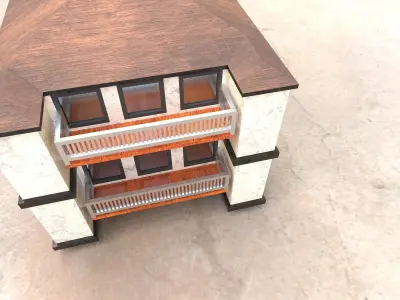 House 3d two story with balconies Low-poly 3D model