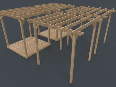 PBR Wooden Pergola Gazebo A5 Low-poly 3D model