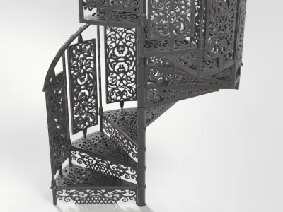 Ornate Wrought Iron Spiral Staircase Low-poly 3D model