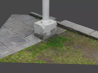 pillar sidewalk with grass and pole 3D model