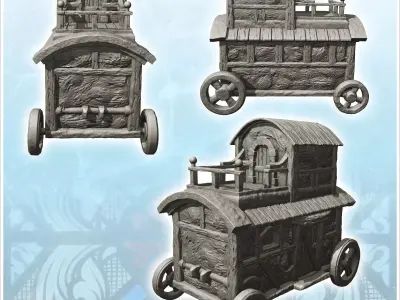 Half-timbered caravan on wheels with rope terrace 9 - Medieval G 3D print model