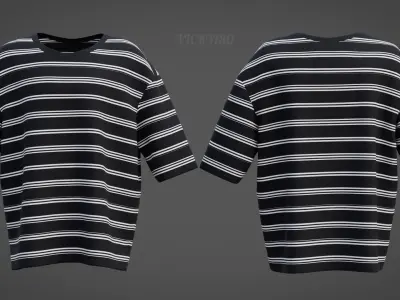 Men Stripes Short Sleeve T Shirt Grunge Harajuku Oversized Tee Low-poly 3D model