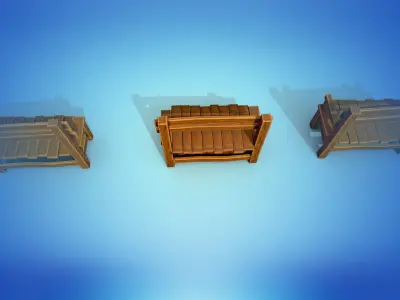 Stylized bench bench 3 types PBR low-poly game ready Low-poly 3D model