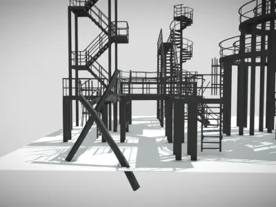 Low Stairs pack Low-poly 3D model