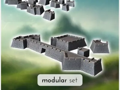 Modular set of stone defensive walls with forts 2 - Medieval Got 3D print model