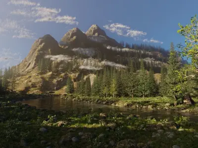 River Mountains Scene 3D model