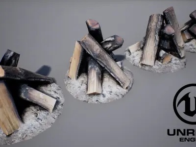 Firewood - Game Ready fire pit made of logs Low-poly 3D model