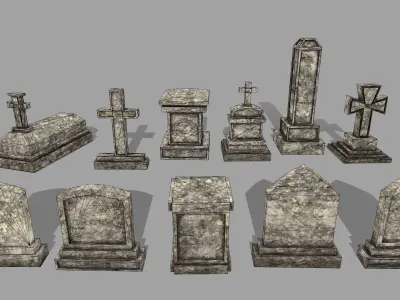 Tombstone 1 group of gravestones Low-poly 3D model