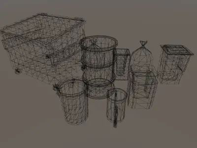Trashbin set oil cans and barrels Low-poly 3D model