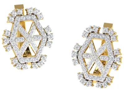 Light Weight Yellow Gold Diamond Earring  -EZ BI-9 3D print model