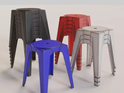 Stackable Plastic Stool Low-poly 3D model get