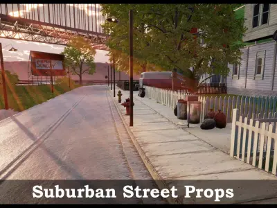 Suburban Street Props Collection Low-poly 3D model