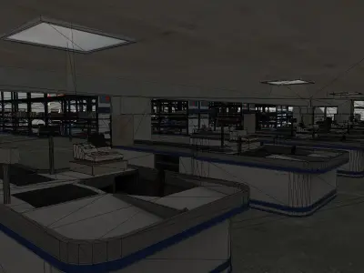 Supermarket roof of building Low-poly 3D model