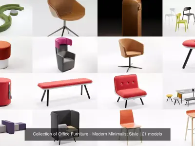 Collection of Office Furniture - Modern Minimalist Style 3D Model Pack