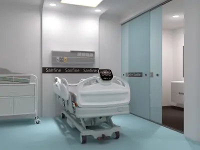  Hospital Room With Neonatal Crib Blue Floor 