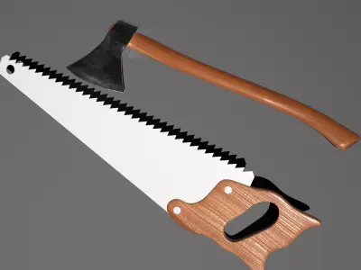Low Poly Axe  Hand Saw Tool Set Low-poly 3D model