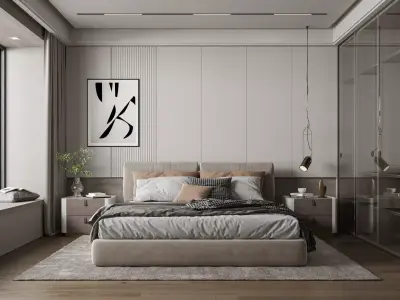 Modern Minimal Master Bedroom 3D model