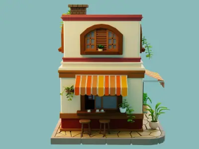 Cartoon Cafe Low-poly 3D model