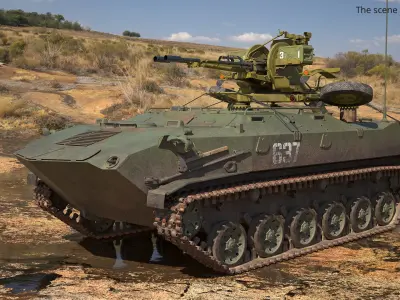  Soviet BTR-ZD Self-Propelled AA Vehicle Green Rigged 