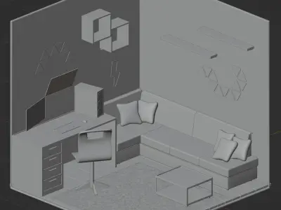 Low Poly Orthographic Gaming Room with RGB lighting Free low-poly 3D model