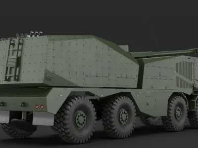  Military Howitzer Morana Green Rigged for Cinema 4D 