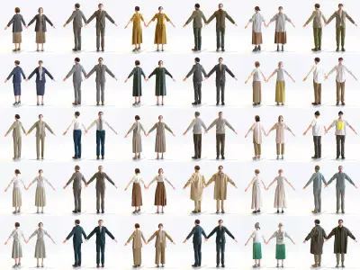 30x A-pose Asian People Bundle 3D Model Pack