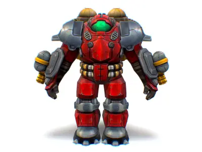 Flamethrower Heavy Combat Robot Red Space Suit Low-poly 3D model