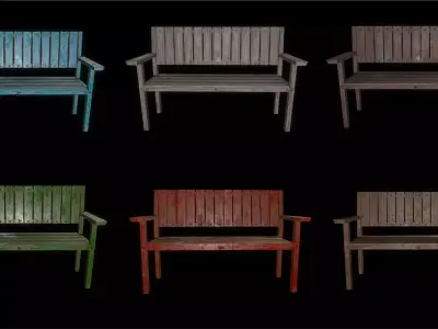 Bench trees low poly 6 texture options and high poly Low-poly 3D model