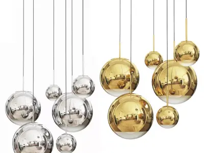 Mirror Ball Pendant Chrome and Gold Light Set 3D model