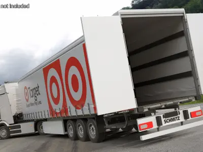  Electric Truck with Target Trailer Rigged for Cinema 4D 