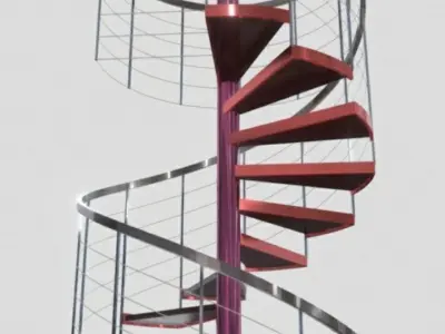 spiral stair cable railing 3D model