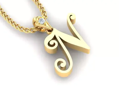 Light Gold Fancy Font Pendant N 3D print model