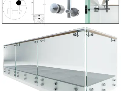Glass-Railing-collection two glass railings and wooden deck 3D Model Pack