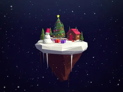 Cartoon Low Poly Christmas Island Asset Low-poly 3D model