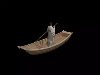 Chinese scene with light boat scholar 3D model