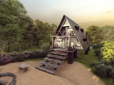 Two story A Frame house  3D model