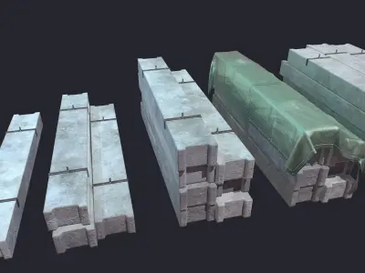Concrete Beam Well Low-poly 3D model
