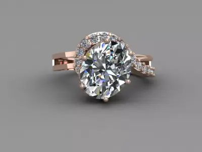 Rose Gold Women Diamond Ring 3D print model 3D print model 52