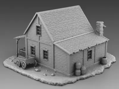 Residential building with a chimney 3D print model