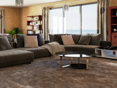 Modern living room and kitchen 3D model