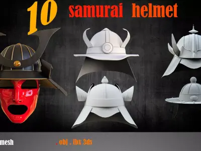 10 samurai  helmet  base mesh Low-poly 3D model
