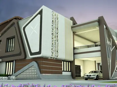 Modern Contemporary house Low-poly 3D model