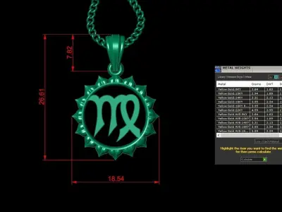 Sun Virgo Light Gold Pendant Version 7 3D print model
