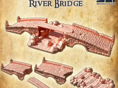 Ruined River Bridge Tabletop Terrain 28 mm 3D print model