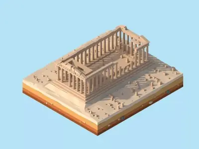 Cartoon Low Poly Greece Parthenon Landmark Low-poly 3D model
