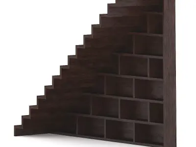 Wooden Stairs with Bookshelf 3D model