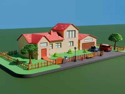Cozy Suburban Stylized Isometric House Low-poly 3D model