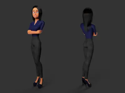 Business Woman Cartoon Rigged Low-poly 3D model